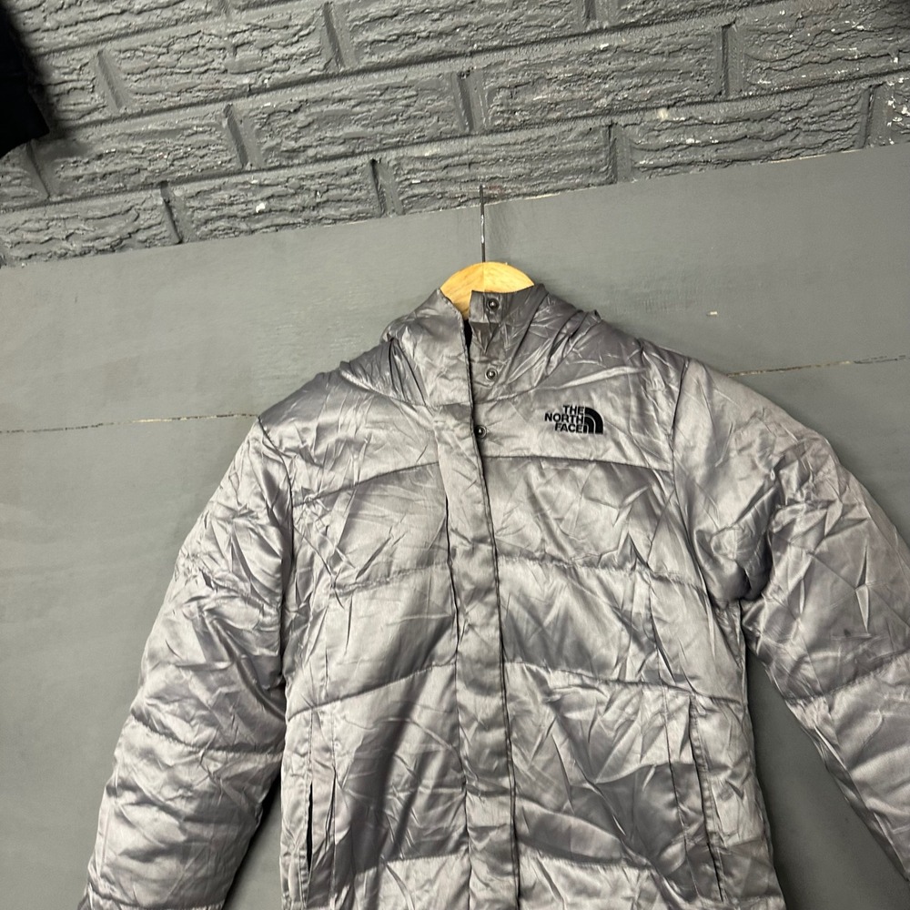 The‎ North Face Girls Silver 550 Down Fill Hooded Parka Jacket Size M 10/12